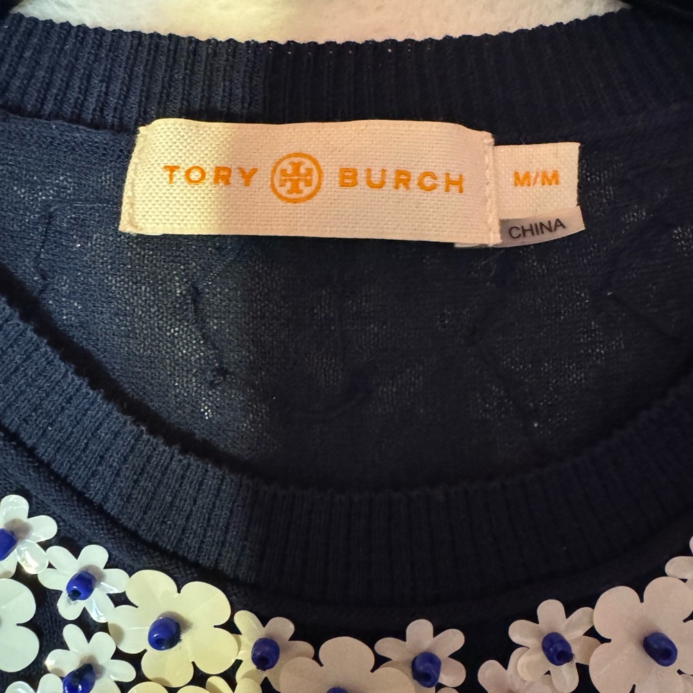 Tory Burch Black Top with White Floral Accents - Picture 5 of 14